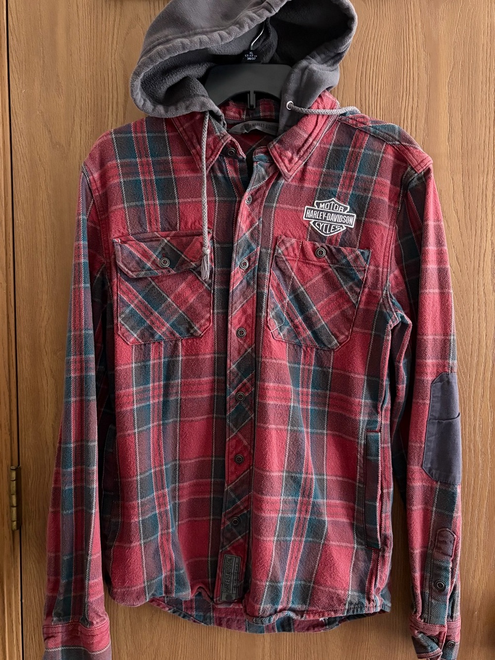 Harley-Davidson Red Plaid Hooded Button-Down Shirt